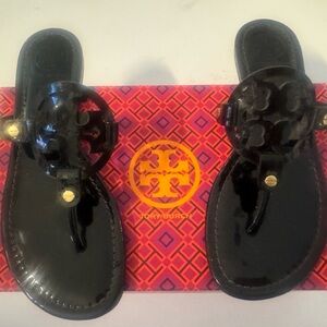 Tory Burch Miller Black Patent Thong Sandals
